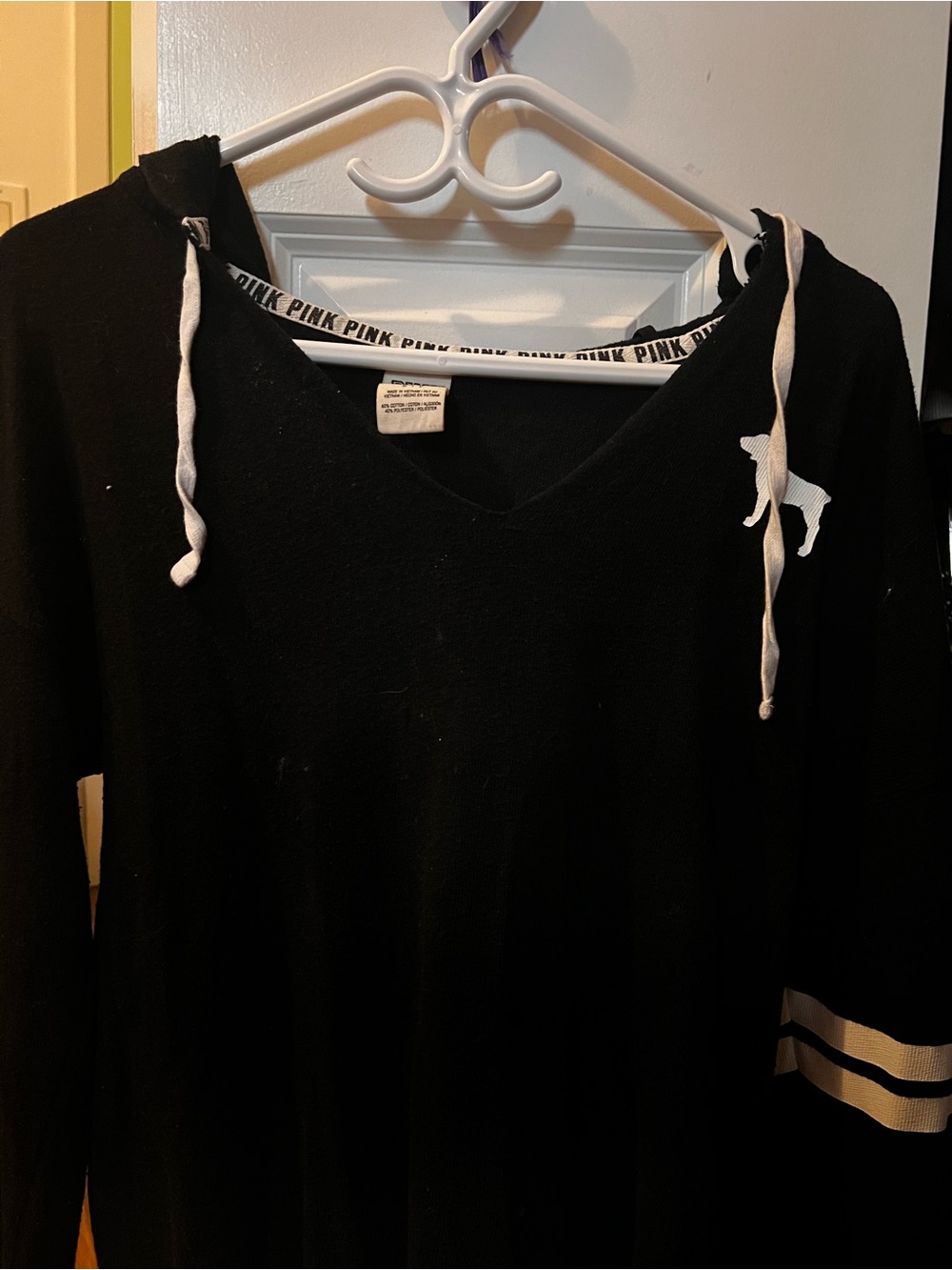 Victoria's Secret Black V-Neck Hoodie Sweater with White Accents